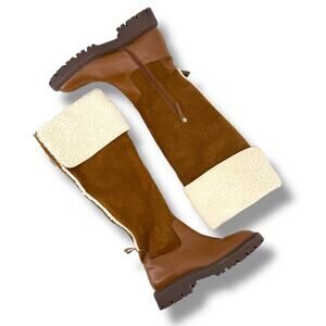 Zara Knee High Suede Faux Leather Boots Womens Size 41 10 Fleece Lined